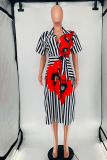 Red Casual Print Patchwork Turndown Collar Straight Dresses