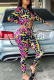 Pink Sexy Casual Print Bandage Hollowed Out Regular Jumpsuits