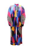 Multicolor Fashion Casual Print Cardigan Plus Size Two Pieces