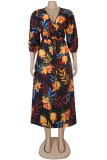 Multi-color Fashion Casual Print Basic V Neck Printed Dress