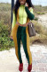 Green Sportswear Print Patchwork Mandarin Collar Long Sleeve Two Pieces