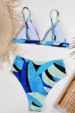 Blue Fashion Sexy Print Backless Swimwears