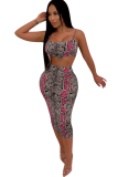 Red Sexy Fashion Print Patchwork Two-Piece Dress