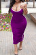 Purple Fashion Sexy Solid Backless Spaghetti Strap Sleeveless Dress Dresses