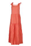 White Casual Solid Patchwork Spaghetti Strap Cake Skirt Dresses