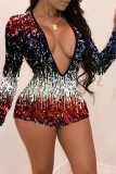 Pink Sexy Patchwork Sequins V Neck Straight Jumpsuits