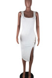 Red Sexy Solid Patchwork Asymmetrical U Neck Pencil Skirt Dresses