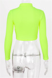 Rose Red Fashion Casual Solid Basic Zipper Collar Tops