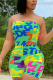 Green Sexy Print Patchwork Strapless Skinny Rompers