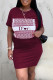Burgundy Casual Print Patchwork O Neck Short Sleeve Dress Dresses