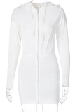 White Street Solid Split Joint Hooded Collar Wrapped Skirt Dresses