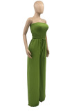 Green Sexy Casual Solid Backless Strapless Regular Jumpsuits
