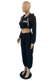 Blue Street Letter Hooded Collar Long Sleeve Two Pieces