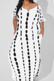 White Casual Print Patchwork O Neck Straight Dresses