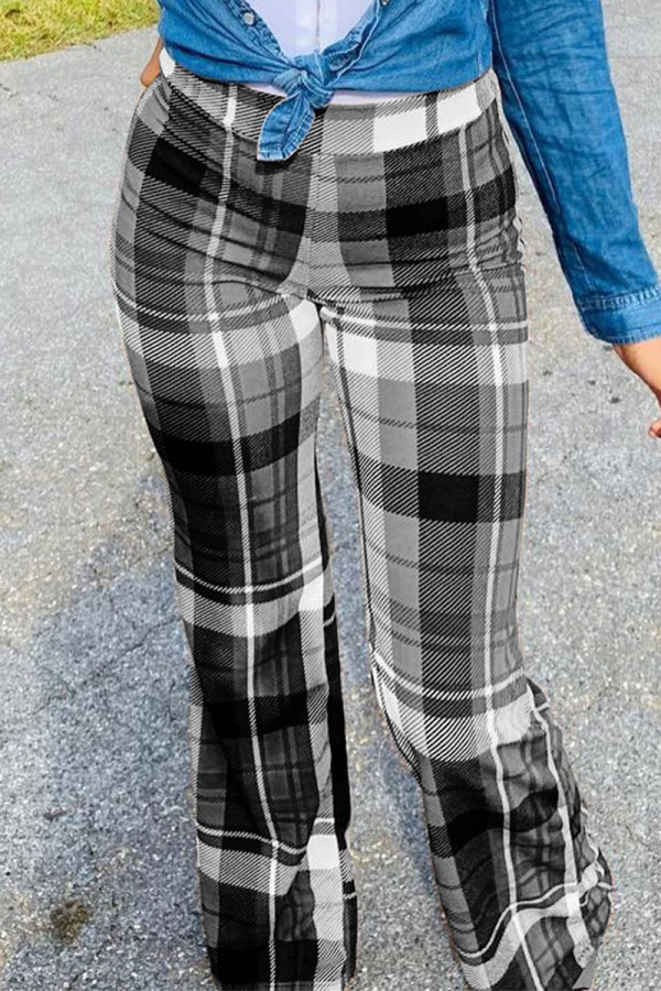 Black Street Plaid Boot Cut Mid Waist Bottoms
