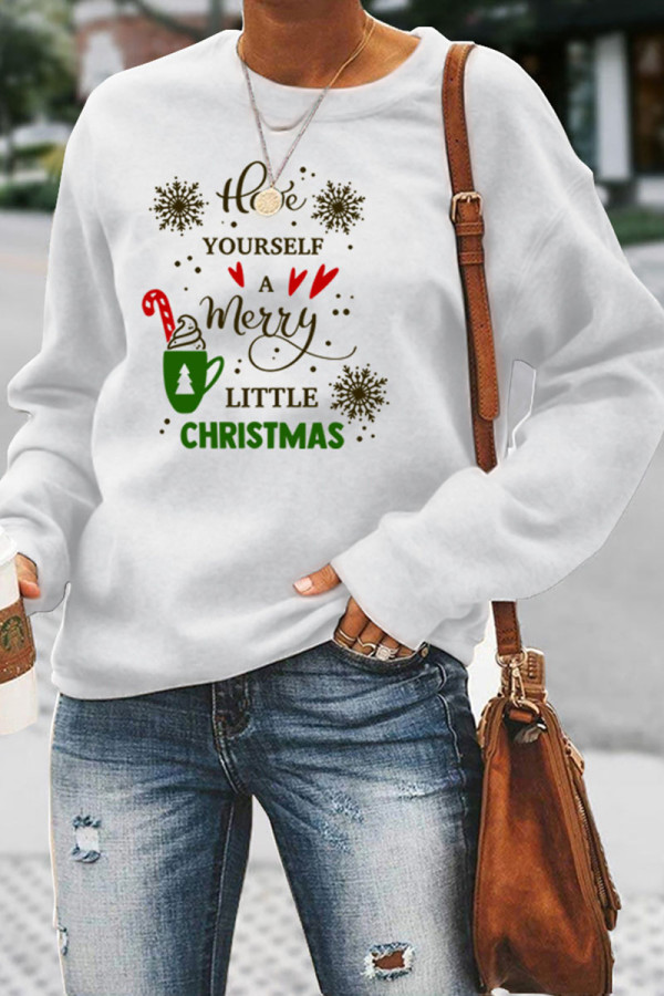 White Casual Letter Print Patchwork O Neck Tops