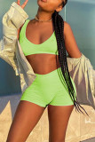 Pink Casual Sportswear Solid Basic U Neck Sleeveless Two Pieces