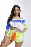 Green Fashion Casual adult Patchwork Print Tie Dye Two Piece Suits pencil Half Sleeve Two Pieces