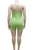 Green Sexy Fashion Plus Size Suspenders Romper