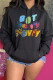 Black Casual Letter Print Hooded Collar Mid Waist Tops