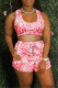 Red Casual Sportswear Print Vests U Neck Sleeveless Two Pieces