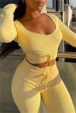 Pink Fashion Casual Solid Bandage O Neck Long Sleeve Two Pieces