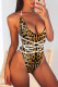 Brown Sexy Print Bandage Backless Swimwears