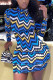 Blue Sexy Striped Half A Turtleneck Wrapped Skirt Dresses
