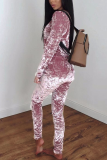 Pink Casual Solid Patchwork O Neck Long Sleeve Two Pieces