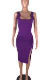 Red Sexy Solid Patchwork Asymmetrical U Neck Pencil Skirt Dresses