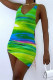 Green Fashion Sexy Print Asymmetrical V Neck Sleeveless Dress
