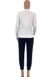 White Casual Print Letter O Neck Long Sleeve Two Pieces