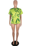 Green O Neck Short Sleeve Print Patchwork Tees & T-shirts