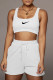 White Casual Sportswear Solid Embroidered U Neck Sleeveless Two Pieces