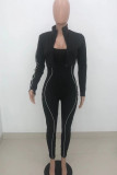 Red Fashion Casual Solid Basic O Neck Long Sleeve Two Pieces