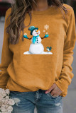 Red Casual Snowman Printed Draw String O Neck Tops