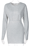 Grey Sexy Solid Patchwork O Neck Wrapped Skirt Dresses