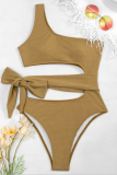 Apricot Sexy Solid Split Joint Swimwears