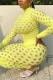 Yellow Fashion Sexy Solid Hollowed Out See-through Turtleneck Long Sleeve Two Pieces
