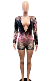 Pink Sexy Patchwork Sequins V Neck Straight Jumpsuits