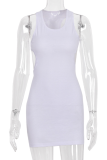 White Sexy Solid Hollowed Out U Neck Pencil Skirt Dresses