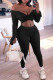 Black Street Solid Patchwork Backless V Neck Long Sleeve Two Pieces