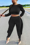 Grey Casual Solid Bandage O Neck Long Sleeve Two Pieces