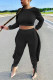 Black Casual Solid Bandage O Neck Long Sleeve Two Pieces