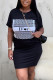 Black Casual Print Patchwork O Neck Short Sleeve Dress Dresses