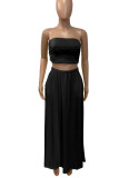 Black Casual Solid Patchwork Strapless Sleeveless Two Pieces