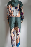 Multicolor Casual Print Patchwork Hooded Collar Long Sleeve Two Pieces
