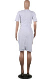 White O Neck Short Sleeve asymmetrical Patchwork crop top Split Tees & T-shirts