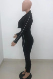 Red Fashion Casual Solid Basic O Neck Long Sleeve Two Pieces