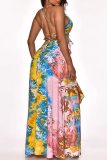 Pink Sexy Print Patchwork Spaghetti Strap Irregular Dress Dresses